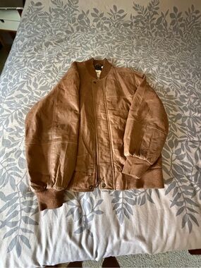 Men's Tan Bomber Jacket with Ribbed Trims